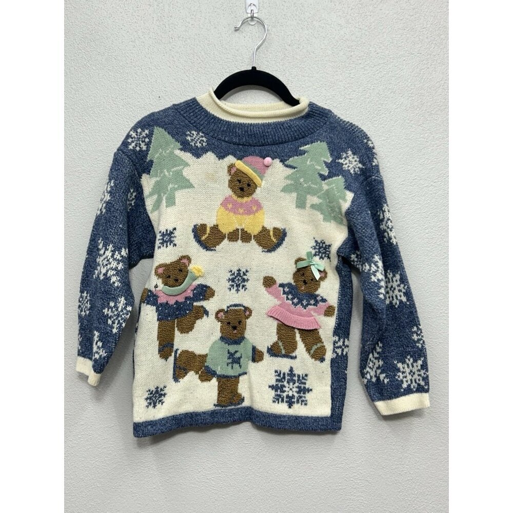 Vintage Jet Set Teddy Bear 3D Sweater Kid’s Size Small 7/8 Made In USA 80’s